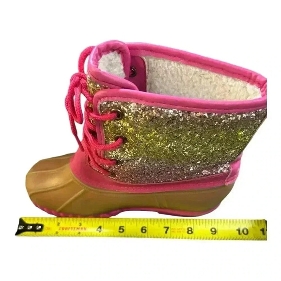 Olivia Miller Duck Boots  Girls Size 3 Pink Gold Glitter Fur Lined Lace Up - Picture 5 of 7